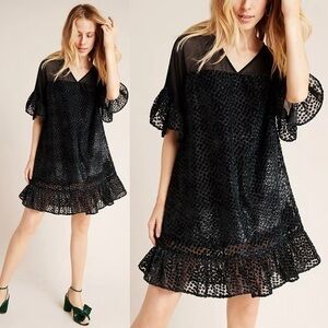Amadi Anthropologie Lucinda Shimmery Textured Black Tunic Dress size XS